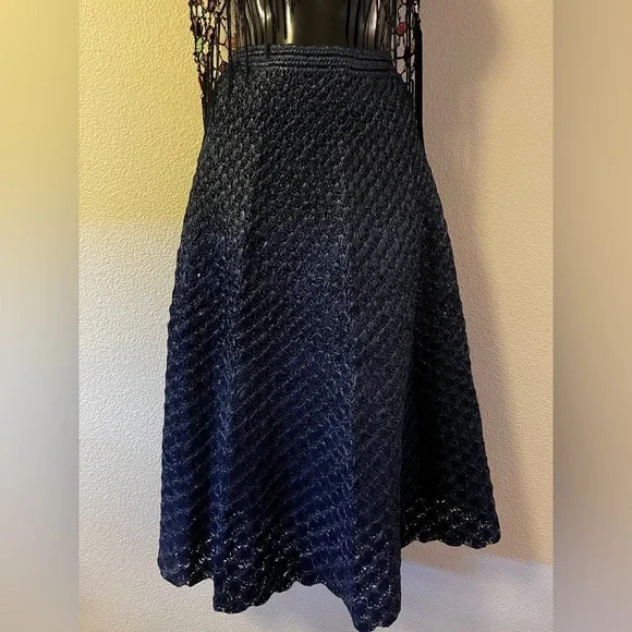 Vintage Anna Giovannozzi Italy Darkest Blue Crochet Raffia Maxi Skirt - Picture 3 of 12